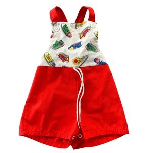 Vintage Red Sneaker Print Baby Romper Overalls 24 Months Red White Shoe Print